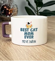 Kişiye Özel Best Cat Mom Ever Hediye Lüks Fincan En İyi Kedi Annesi (Mor)
