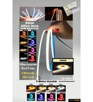 Ultra İnce 5mm. kalınlık COB Şerit Led Neon Gibi Yanar.  1 Metrede 384 led (Ilık Beyaz)
