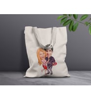 BK Gift Kişiye Özel Sevgililer Karikatürlü Kanvas Bez Çanta, Baskılı Omuz Çantası, Alışveriş Çantası, Plaj Çantası, Sevgiliye Hediye-31 (Model 3)