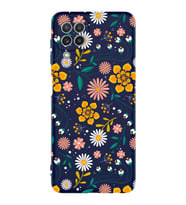PrinfiFy Samsung Galaxy M32 Uyumlu Lansman Kılıf Çiçek Tasarımlı İçi Kadife Kapak (Lacivert)