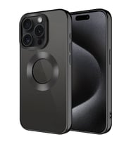 iPhone 15 Pro Max Kılıf Tek Kamera Çerçeveli Logo Gösteren Omega Kılıf (Siyah)