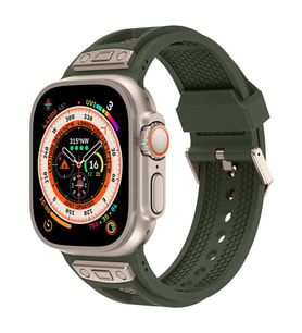 Watch Ultra 49mm KRD-117 Hava Alabilen Delikli Metal Süslemeli Desenli Silikon Kordon (Yeşil)