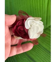 6X5 CM ÇİFT GÜLLÜ ÇİÇEKLİ TAŞLI BROŞ YAKA İĞNESİ TÜRBAN İĞNESİ GİYİM AKSESUARI (Bordo)