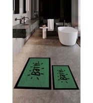EVDEYA Baskılı Yıkanabilir Çerçeveli Bath Yazılı İkili Banyo Halısı Paspas Klozet Takımı, KLOZET-10-BEYAZ, (Yeşil)