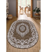 Dijital Baskılı Kaymaz Taban Yıkanabilir Oval Salon Halısı Mutfak Halısı Yolluk NDO-HK-74 (Kahverengi)
