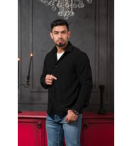 Likralı Fitilli Pamuklu Kışlık Kumaş Regular Fit Gömlek (Siyah)