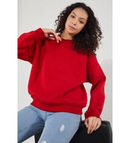 Twenty3  Kadın Bisiklet Yaka Uzun Kollu Basic 3 İplik Şardonlu Sweatshirt (Kırmızı)