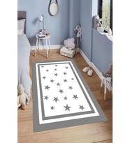 Dijital Baskılı Kaymaz Taban Yıkanabilir Kolay Temizlenir Modern Çocuk Odası Halısı NDÇ-HT-1196 (Beyaz)