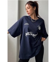 Fantastic Baskılı Unisex Oversize Tshirt (Lacivert)