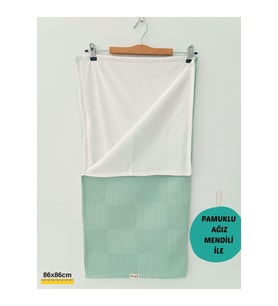 S.kahve Kız Erkek Bebek Battaniyesi Pike %100 Pamuklu Doğal Organik Uyku Çift Taraflı Örtü 86x86cm (Yeşil)
