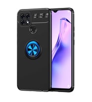 Oppo A15S Kılıf Zore Ravel Yüzüklü Silikon Kılıf (Siyah-Mavi)