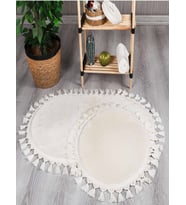 My Evilla Modern Simirna Dekoratif  Peluş Oval Ponpon Saçaklı Klozet Takımı (Krem)