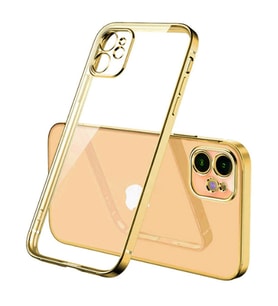 iPhone 12 6.1inç Renkli Kenar Şeffaf Kılıf Kamera Korumalı Kılıf (Gold)
