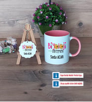 Biyoloji Öğretmeni Kupa Bardak Kırmızı ve Ahşap Anahtarlık Hediye (Model 5)