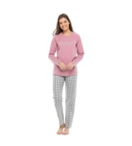 Mod Collection Sıfır Yaka Kareli Bayan Pijama Takım (Pembe)