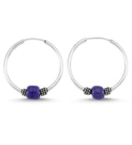 Boncuklu Gümüş Halka Küpe 12 mm wsk09-12 (Mor)