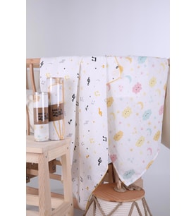 Babyhola 80x80cm 85X90cm 2'li Müslin Örtü Seti Bulut Desenli Kutulu Organik Hediyelik Emzirme Alt Açma Yenidoğan İkili Puset Örtüsü (Sarı)