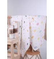 Babyhola 80x80cm 85X90cm 2'li Müslin Örtü Seti Bulut Desenli Kutulu Organik Hediyelik Emzirme Alt Açma Yenidoğan İkili Puset Örtüsü (Sarı)