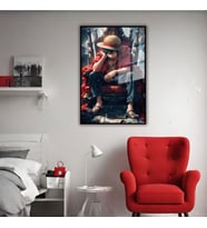 Metal Çerçeveli Temperli Cam Tablo Karakter Monkey D. Luffy (Siyah)