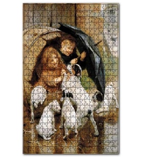 Cakapuzzle Fıçıda Şemsiyeli Çocuklar ve Yavru Köpekler Puzzle Yapboz MDF (Ahşap) (500 Parça)