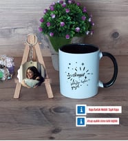 Doğum Günü Hediyesi Kupa Bardak Beyaz ve Fotoğraflı Ahşap Anahtarlık Hediye (Model 11)