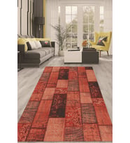 Dijital Kaymaz Taban Yıkanabilir Modern Renkli Salon Halısı Mutfak Halısı Yolluk ND-HT-980 (Kırmızı)