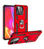 Xiaomi Redmi 10C Uyumlu Kılıf Standlı Manyetik Yüzüklü Military Magnetic Ring Polycarbonate and TPU Case (Kırmızı)