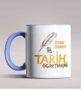 Kişiye Özel Tarih Öğretmeni Tasarımlı Siyah Renk Kupa Bardak 4 (Mavi)