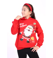 Toontoy Unısex Çocuk Noel Baba Baskılı Sweatshirt (Kırmızı)
