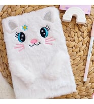 Gifttime Peluş Çizgili Kedi Tasarımlı Defter (Beyaz)