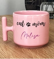 Kişiye Özel Cat Mom Hediye Pastel T Kupa Kedi Annesi -2- (Pembe)