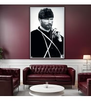 Metal Çerçeveli Temperli Cam Tablo Siyah Beyaz Kalpaklı Atatürk (Gümüş)
