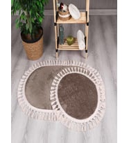 My Evilla Modern Simirna Dekoratif  Peluş Oval Ponpon Saçaklı Klozet Takımı (Vizon)