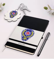 BK Gift Kişiye Özel Polis Beyaz Defter Kalem Ve Anahtarlık Hediye Seti-2 (Model 2)