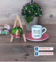 Teyzeye Doğum Günü Hediyesi Türk Kahvesi Fincanı Ahşap Altlıklı ve Fotoğraflı Ahşap Anahtarlık Hediye (Model 6)