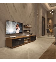 Decoraktiv Eko 4B Mdf Dvd Tv Ünitesi Tv Sehpası - Parlak Beyaz (Ceviz - Siyah Mermer)