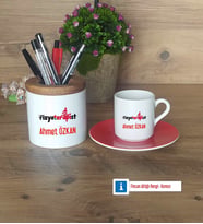Fizyoterapist Hediyeleri Türk Kahvesi Fincanı Kırmızı, Kalemlik Kişiye Özel Hediye (Model 1)