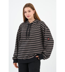 Çizgili Kapüşonlu Sweatshirt (UNX-00242-WN) (Kahverengi)