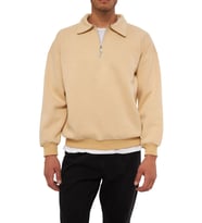 Ghassy Co. Erkek Polo Yaka Oversize Yarım Fermuarlı Sweatshirt (Bej)