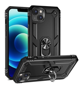 Apple iPhone 15 Uyumlu Kılıf Standlı Manyetik Yüzüklü Military Magnetic Ring Polycarbonate and TPU Case (Siyah)