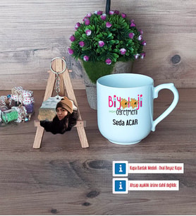 Biyoloji Öğretmeni Kupa Bardak Beyaz ve Fotoğraflı Ahşap Anahtarlık Hediye (Model 5)