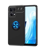 Oppo Reno 7 4G Kılıf Zore Ravel Yüzüklü Silikon Kılıf (Siyah-Mavi)
