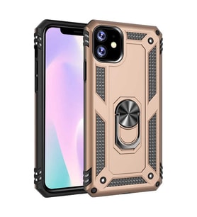 Apple iPhone 11 Uyumlu Kılıf Standlı Manyetik Yüzüklü Military Magnetic Ring Polycarbonate and TPU Case (Gold)