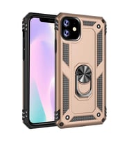 Apple iPhone 11 Uyumlu Kılıf Standlı Manyetik Yüzüklü Military Magnetic Ring Polycarbonate and TPU Case (Gold)