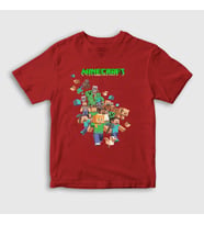 Presmono Unisex Çocuk Beyaz All Minecraft T-Shirt 28854tt (Kırmızı)