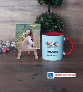 Emlakçı Fotoğraflı Dekoratif Taş, Kupa Bardak Beyaz Hediye (Model 2)