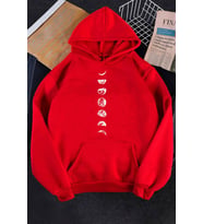 Unisex Moon Phases Baskılı Sweatshirt (Kırmızı)