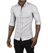DeepSEA Erkek  Likralı Kumaşı Fitilli Slim Fit Uzun Kollu Gömlek 2500805 (Gri)