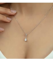 Pırlanta Modeli Şık Damla Kadın Kolye 925 Ayar Gümüş, Kadın Kolye, DMLAPRLNTSK001 (Beyaz)