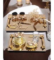 Harmony Gold Söz Nişan Tepsisi ve Damat Kahve Fincan Tepsisi (Gold)